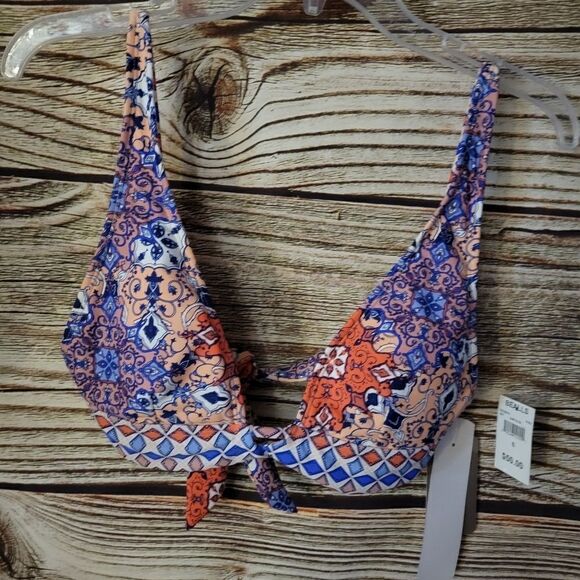 "Daisy Fuentes " Woman's bikini top Size: 6 peach/ pink/blue/white design NWT - Picture 2 of 7